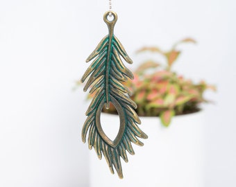 5Pcs - 72x28MM Peacock Feather Charm Green Patina Tone Zinc Alloy Metal Charm (65187-3167)