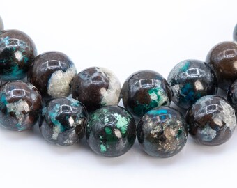Genuine Natural Azurite Malachite Quartz Gemstone Beads 6-7MM Multicolor Round Loose Beads (116151)