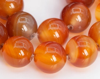 Agate Gemstone Beads 10MM Red Orange Round AAA Quality Loose Beads (103487)