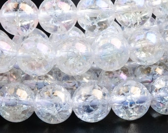 Crystal Quartz Crack Pattern Gemstone Beads 8MM Rainbow Clear Round AAA Quality Loose Beads (103213)