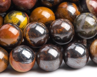 Perline di pietra preziosa di ferro di tigre naturale genuina, 8 mm, rosso scuro, rotonde, qualità AA (104500)