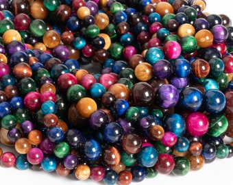 Rainbow Tiger Eye Gemstone Beads 6MM 8MM 10MM Multicolor Round AA Quality Loose Beads