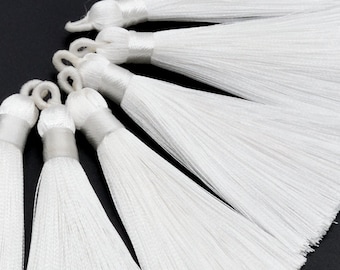 2 Pcs - 3.54" / 9CM White Tassel Polyester 0.9CM Thickness Handcraft High Quality Tassels (60838)