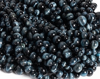 Véritables perles naturelles d'oeil de tigre 6 MM 8 MM 10 MM 12 MM noir bleu rond AAA qualité perles en vrac