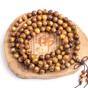 108 Pcs - 8MM Qinan Sandalwood Mala Beads Fragrant Natural Wood Round Beads 35" (80056)