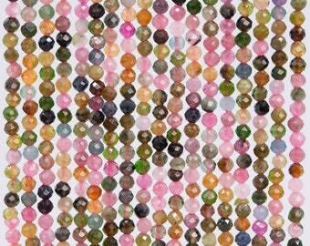 Perles de pierres précieuses de tourmaline naturelle véritable 2 mm, perles rondes à facettes multicolores de qualité AAA (110679)