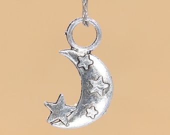 15 Stück - 20 x 11 MM Halbmond mit Stern Anhänger doppelseitig silberfarbener Zink-Legierung Anhänger Charme (62107-2193)