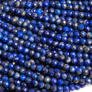 Genuine Natural Afghanistan Lapis Lazuli Gemstone Beads 2-3MM Deep Blue Faceted Round AA Quality Loose Beads (107666)