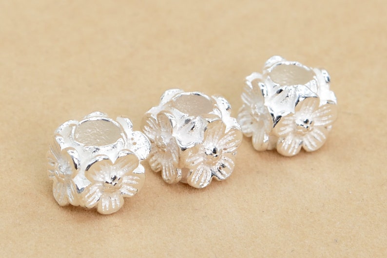 2 Pcs 8x8MM Sterling Silver Floral Tube Spacer Beads for Jewelry Making 63998-2134