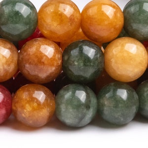Jade Gemstone Beads 8MM Yellow Red Green Round AAA Quality Loose Beads (123897)