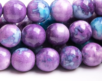 8MM Natural Matte Green & Purple Jade Beads Grade AAA Round Loose Beads 7.5" 