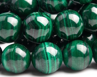 Genuine Natural Malachite Gemstone Beads 11-12MM Green Round AAA Quality Loose Beads (102115)