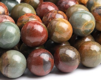 Genuine Natural Creek Jasper Gemstone Beads 9-10MM Red Round AAA Quality Loose Beads (101186)