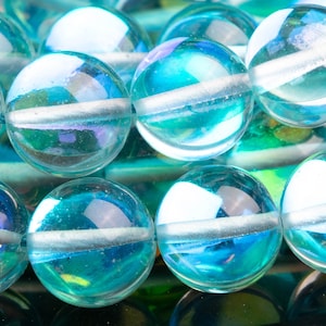 Mystic Aura Quartz Beads 10MM Aqua Blue Round Loose Beads (104948)