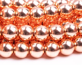 Hematite Gemstone Beads 6MM 18k Rose Gold Round AAA Quality Loose Beads (105073)