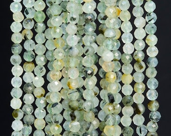Genuine Natural Prehnite Gemstone Beads 4MM Light Green Faceted Round AA Quality Loose Beads (113236)