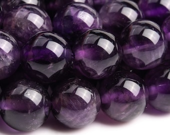 Genuine Natural Amethyst Gemstone Beads 8MM Deep Purple Round A Quality Loose Beads (111075)
