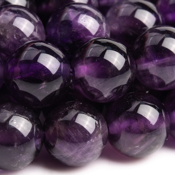 Genuine Natural Amethyst Gemstone Beads 8MM Deep Purple Round A Quality Loose Beads (111075)