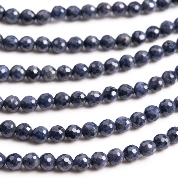 Genuine Natural Sapphire Gemstone Beads 3-4MM Deep Blue Micro Faceted Round AA Quality Loose Beads (124448)