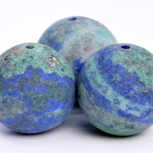 Contas de pedra preciosa azurita 15 mm verde fosco e azul redondo qualidade AAA contas soltas (103609)