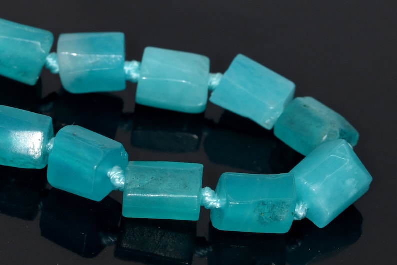 6-9MM Genuine Natural Aqua Amazonite Beads Semi Transparent Grade AAA Faceted Nugget Rectangle Tube Gemstone Beads 108365 30-35 Pcs