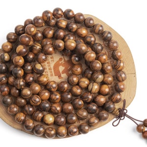 108 Pcs - 10MM Qinan Sandalwood Mala Beads Fragrant Natural Wood Round Beads 42&quot; (80294)