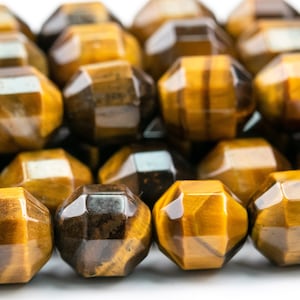 Echte natürliche Tigerauge Edelstein Perlen 9 x 8 MM Gelb Facettiert Bicone Barrel Trommel AA Qualität lose Perlen (117581)