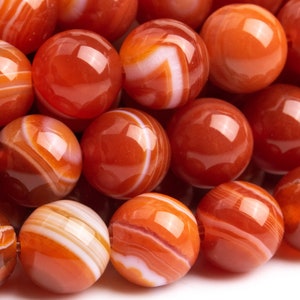 Genuine Natural Striped Agate Gemstone Beads 7-8MM Orange Round AAA Quality Loose Beads (102959)