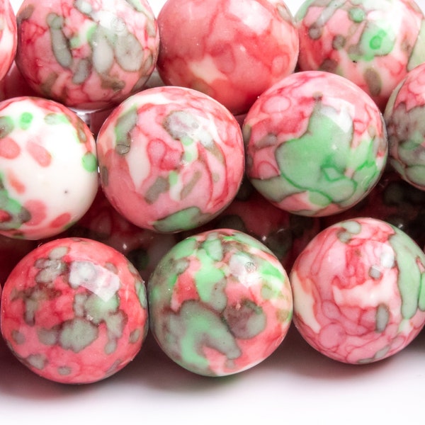 Rain Flower Jade Beads 12MM Pink and Green Round Loose Beads (106354)