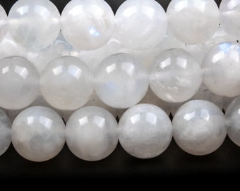 Genuine Natural Moonstone Gemstone Beads 8MM Rainbow Round A Quality Loose Beads (112890)