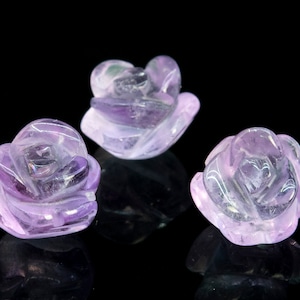 5 Pcs - 10MM Lavender Purple Amethyst Beads Grade AAA Genuine Natural Rose Carved Gemstone Flower Beads (112577)