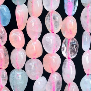Genuine Natural Beryl Morganite Aquamarine Gemstone Beads 6-8MM Rainbow Pebble Nugget AAA Quality Loose Beads (108469)