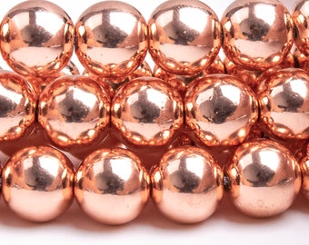 Hematite Gemstone Beads 9-10MM 18k Rose Gold Tone Round AAA Quality Loose Beads (104940)