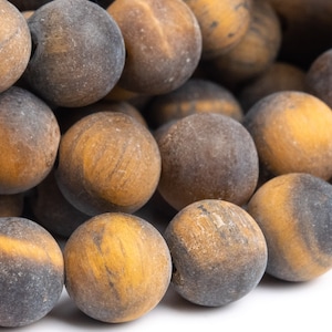 Natural 8MM Matte Yellow Gold Tiger Eye Gemstone Beads  Round Loose Beads (100246)