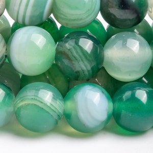 Striped Agate Gemstone Beads 8MM Green Round AAA Quality Loose Beads (122329)
