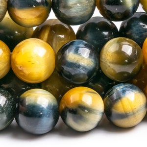 Tiger Eye Gemstone Beads 9-10MM Golden Blue Round AAA Quality Loose Beads (102878)