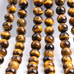 Genuine Natural Tiger Eye Gemstone Beads 10MM Yellow Round AA Quality Loose Beads 100197 image 2