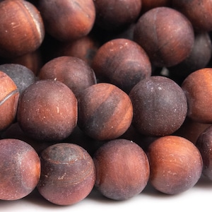 Genuine Natural Tiger Eye Gemstone Beads 6MM Matte Mahogany Red Round A Quality Loose Beads (101236)