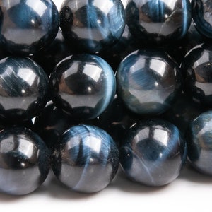 Genuine Natural Tiger Eye Gemstone Beads 12MM Hawk Eye Blue Round AA Quality Loose Beads (112998)