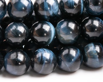 Genuine Natural Tiger Eye Gemstone Beads 12MM Hawk Eye Blue Round AA Quality Loose Beads (112998)