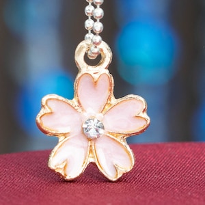 6 Pcs - 16x13x1MM Cherry Blossoms Charm Gold Tone With Pink Enamel Charms (65552-3292)