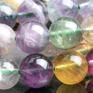 Genuine Natural Fluorite Gemstone Beads 8-9MM Multicolor Round AA Quality Loose Beads (111089)