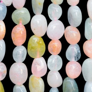 Genuine Natural Beryl Morganite Aquamarine Gemstone Beads 7-9MM Rainbow Pebble Nugget AA Quality Loose Beads (108446)