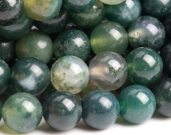 Genuine Natural Moss Agate Gemstone Beads 5-6MM Botanical Round AAA Quality Loose Beads (100114)