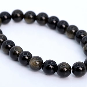 Genuine Natural Obsidian Gemstone Beads 8MM Golden Sheen Round A Quality Bracelet (106655h-1353)