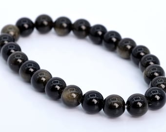 Echte Natur Obsidian Edelstein Perlen 8 MM Golden Sheen Runde A-Qualitäts-Armband (106655h-1353)
