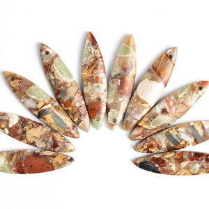 2 Pcs - Snake Skin Jasper Pendant Multicolor Marquise Flat Natural Gemstone Healing Top Drilled Cabochon Earrings 40x10x4MM (116861)