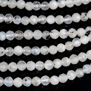 Cuentas de piedras preciosas con inclusiones de turmalina y piedra lunar arcoíris naturales genuinas, 4 mm, redondas y facetadas, de calidad A+ (119466)