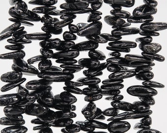 Genuine Natural Tourmaline Gemstone Beads 12-24x3-5MM Black Stick Pebble Chip AA Quality Loose Beads (111265)