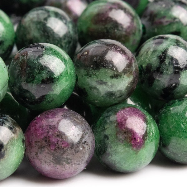 Genuine Natural Ruby Zoisite Gemstone Beads 8MM Green and Black Round AA Quality Loose Beads (103853)